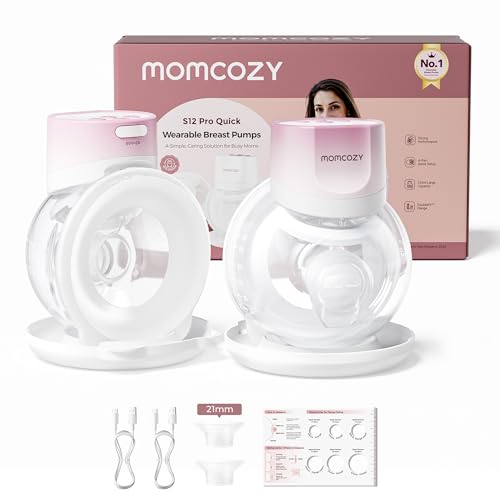 Image of Momcozy Breast Pump S12 Pro Quick, Hands-Free Wearable & Wireless Pump, with DoubleFit Hybrid Flange, 3 Modes & 9 Levels Electric Pump Portable, Smart Display, 24mm Flange, 2 Count, Cozy Pink