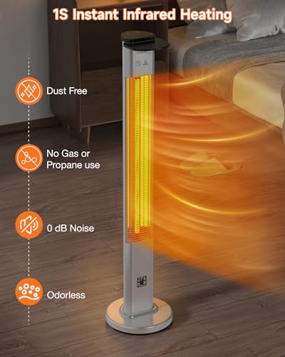 Blessny SH15120NMVR Ip65 Waterproof Infrared Electric Heater For Patio, 48.5 Inch Large Standing Etl Listed Premium Space Heater For Indoor Or Outdoor Use, 1500W With 3 Heating Mode, 9H Timer, Remote Control thumb #3