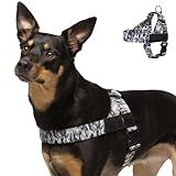 DF Co. Dog Harness | Chafe Resistant Webbing, Adjustable Neck & Chest, and Heavy Duty D-Ring | Sturdy, Comfortable, Easy to Use | Grey Camo, Size XL