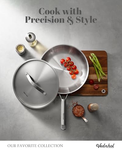 Image of Stainless Steel Frying Pan Set with Lids 8+10+12 Inch,Tri-Ply Stainless Steel Skillets,Brushed Steel Pans with Stainless Steel Lids,Oven&Dishwasher Safe,Induction Compatible