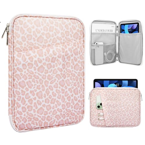 Image of TiMOVO 9-11 inch Tablet Sleeve Bag with Pocket, Pink Leopard | Fits iPad 11 inch A16 2025, iPad 10.9 inch /10.2 inch, Air 11 inch 5th /4th Gen, Galaxy Tab A9+ /A11 Plus 11 inch