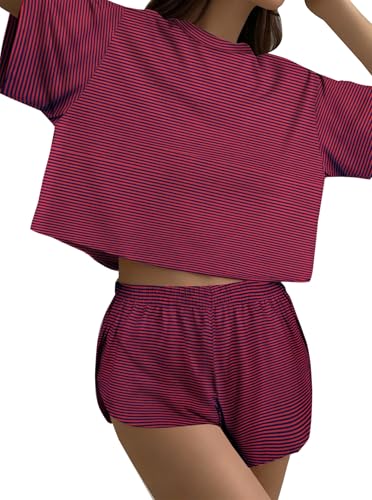 Image of Remidoo Women's Split Shorts Pajama Set Short Sleeve Tops and Shorts 2 Piece Pjs
