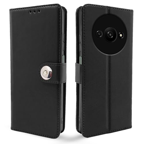 Image of Pikkme Flip Cover Leather Finish | Inside TPU with Card Pockets | Wallet Stand and Shock Proof | Complete Protection Button Flip Case for Redmi A3 (2024) / Redmi A3x / Poco C61(Black)