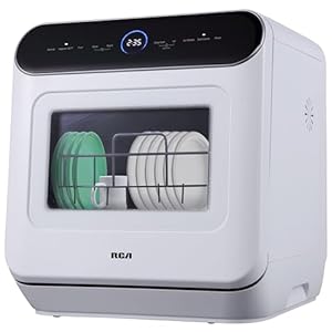 RCA Portable Countertop Dishwasher No Hookup Unit with 6-Liter Water Bank for Tabletop, Apartment, or RV, Compact Dishwashing and Drying Machine, Delay Timer, Rapid Cleaning