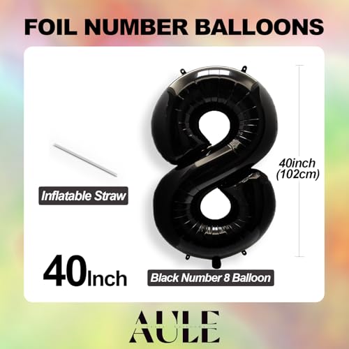 Image of AULE 40 Inch Big Black 8 Balloon Number Large Foil Helium Number Balloons 0-9 Jumbo Giant Happy 8th Birthday Party Decorations for Boy or Girl Huge Mylar Anniversary Party Supplies