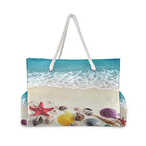 Large Beach Bags Top Handle Handbags Shoulder Tote Bag Canvas Totes Water Resistant Bags For Gym Travel Daily Sea Shells On Beach #TOP1