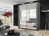 Milan - Armario moderno con doble espejo completo con puerta corredera con 2 luces LED, ancho de 100 cm/120 cm/150 cm/180 cm/203 cm/250 cm (150 cm, gris)
