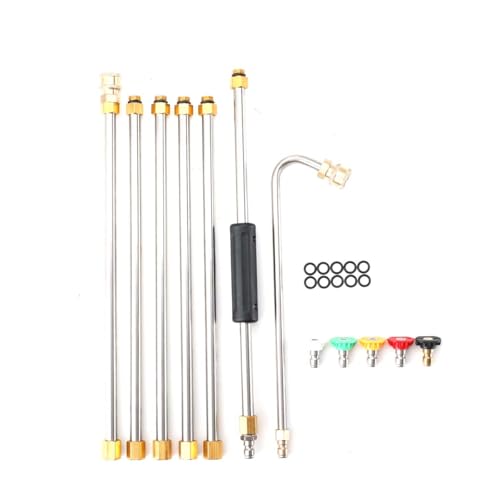 SUDEG Pressure Washer Extension Wand Set, 4000 PSI High Pressure Gutter Cleaning Tools Extension Wand, Power Washer Replacement Lance with 5 Spray Nozzle Tips, 1/4" Quick Connect, 10 Pcs Rubber Ring