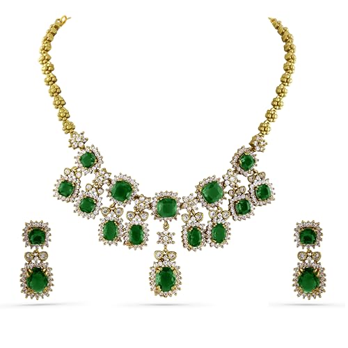 Image of Rubans Necklace Set Gold Plated American Diamomd Stylish Jewellery Gift for Women & Girls