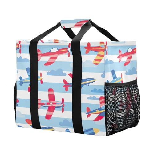 YETTASBIN Airplane Large Foldable Travel Tote Bag, Lightweight Waterproof Swim Pool Bag with Handles & Pocket for Beach Outdoor, Reusable Grocery Bag for Kitchen, Shopping
