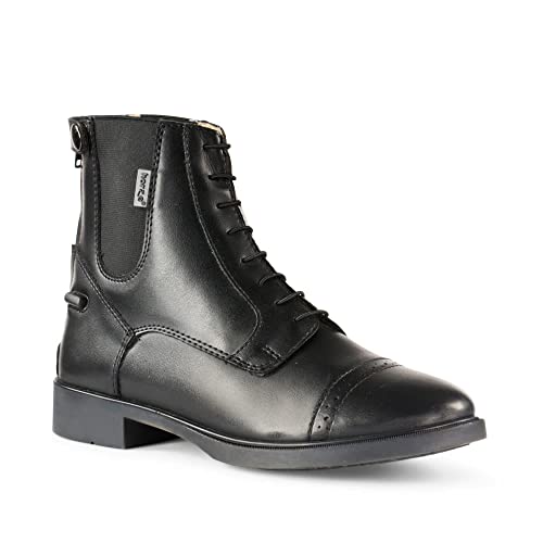 Botines De Montar Horze Kilkenny De Cuero Sintético Con Cremallera En La Parte Trasera Y Cordones Elásticos, Negros, Adultos Y Junior, Todas Las Tallas, Negro, 38