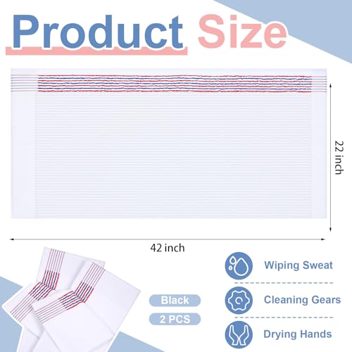 Mixweer 2 Pcs Caddy Golf Towel 22\" x 42\" Large Caddy Towel Camping Sport Towels Cotton Soft Towels for Man Golf Lovers (White with Red and Blue Stripe) - Thumbnail 2