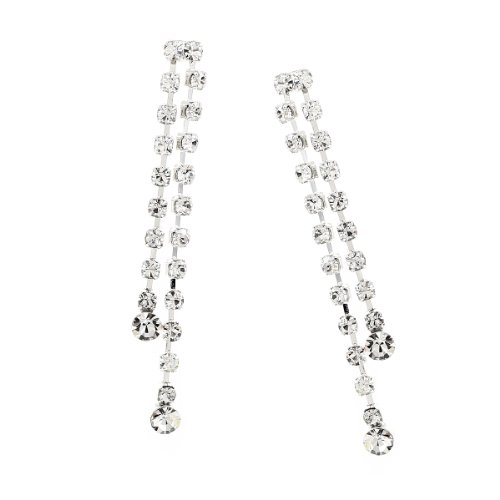 Silver Crystal Rhinestone 2 Strands Dangle Earrings