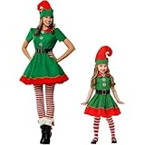 Genérico Disfraz Elfo Mujer Navidad Disfraz Elfo Niña Disfrazs Duende Navidad, Disfrazs Adulto y Niños, Traje Ayudante Papanoel Niñas01