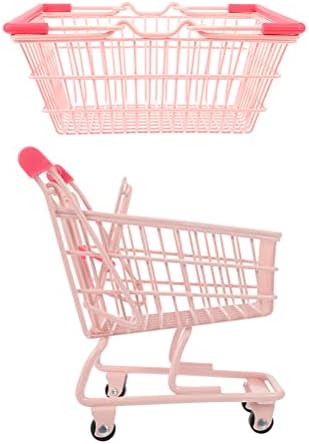 LUOZZY Shopping Cart & Basket for Kids Mini Supermarket Handcart Kids Grocery Basket Small Storage Toy Dollhouse Pretend Play Toy for Boys Girls Toddlers, Pink - 5.31×3.74×5.9inch/7.48×5.31×3.54inch