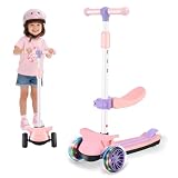 Wheelive Patinete Infantil 2 en 1 con Asiento Extraíble, 3 Ruedas Luminosas y 4 Alturas Ajustables, Patinete de Empuje para Sentarse o Pararse para Niños y Niñas de 2 a 10 Años, Rosa
