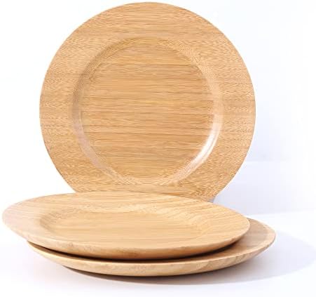cluzelar Bamboo Plates Wooden Plates for Food Bamboo Plates Reusable Dinner Plates Tableware Set of 3 Bamboo Dinnerware Bamboo Bowls Serving Plates Wood Plate Bamboo Kids Plates