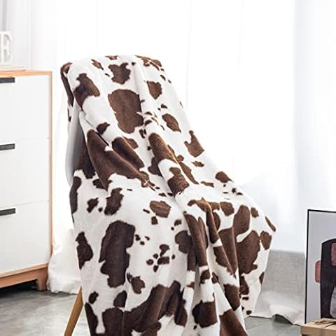 PAPER JAZZ Cow Print Blanket, Cartoon Flannel Cow Blanket, Cute Cow Animal Theme Sofa Blanket Soft Warm Travel Blankets for Kids Teens Boys and Girls Gifts(Coffee Cow, 51x63inch) Cover
