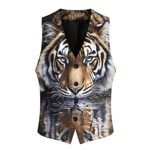 Prostrate Tiger Men's Formal Suit Vest for Business Formal Or Casual Dress Waistcoat Wedding4