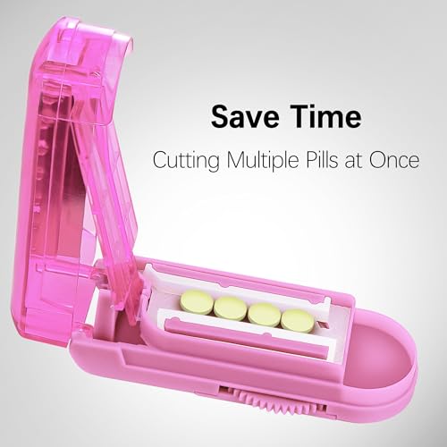 Image of Pill Cutter Splitter for Small and Tiny Pills, Pill Cutter for Small or Large Pills, Pill Splitter for Multiple Pills at a Time with Centering Device and Stainless Steel Blade (Pink)