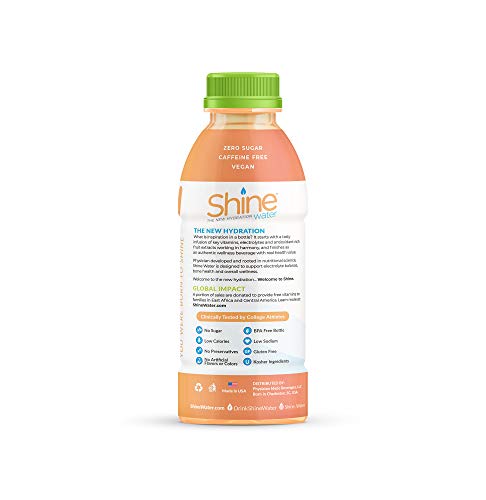 Shine Water "The New Hydration" Vitamin D + Electrolyte + Antioxidant Water, Zero Sugar, Naturally Flavored, Made in The USA! 16.9oz. BPA Free Bottle (12 Pack) (PEACH MANGO)