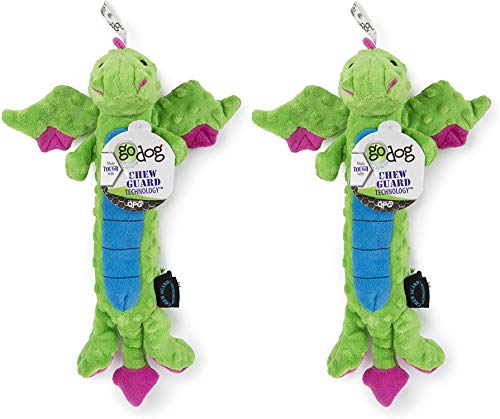 goDog 2 Pack of Dragons Skinny Dog Toys Large Green with Chew Guard Technology