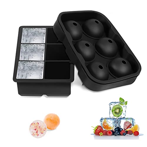 Ice Cube Tray (2-Pack), Silicone Spherical Whiskey Ice Ball Maker With Lid And Large Square Ice Cube Mold, Reusable And Bpa Free, Ice Cube Mold Combo For Cocktails And Bourbon #TOP8