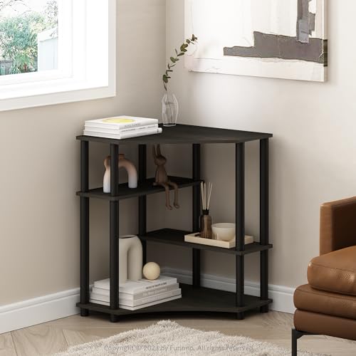 Furinno Turn-N-Tube Storage Shelves, 4-Tier Corner Shelf, Toolless Assembly Display Rack, Corner Bookshelf for Small Space, for Organization and Storage, Living Room, Home Office, Espresso