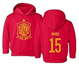 Europea Soccer 2020 Spain #15 Sergio RAMOS Jersey Style Little Kids Girls Boys Toddler Hooded Sweatshirt (Red, 4T)