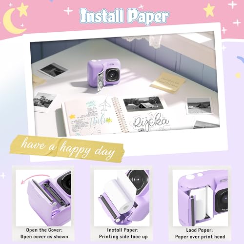 undefined ETIKEZ Kids Camera, 1080P Instant Digital Print Camera for Kids, Christmas Birthday Gifts for 4 5 6 7 8 9 10 Year Old Girls Boys, Portable Toy with 32GB SD Card & 3 Rolls Printing Paper, Purple の商品画像 5