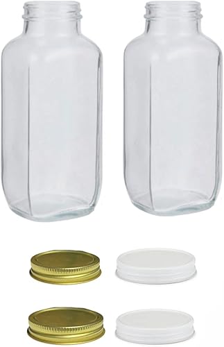 Yes I Can - Botella de leche cuadrada de vidrio de 32 onzas con tapas de metal de acero a prueba de fugas hermoso cuadrado francés vintage