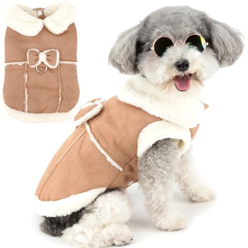 Zunea Manteau d&rsquo;hiver en polaire pour chien et chat de petite taille avec anneau en D et nœud décoratif – Gilet en polaire pour chiot – Doux et chaud – Coupe-vent – Pour temps froid – Convient aux
