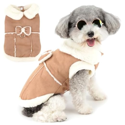 Zunea Manteau d'hiver pour chien et chat de petite taille, manteau en polaire de cisaillement pour chien et chat avec anneau en D, vêtement mignon pour chiot avec nœud, gilet en polaire douce et