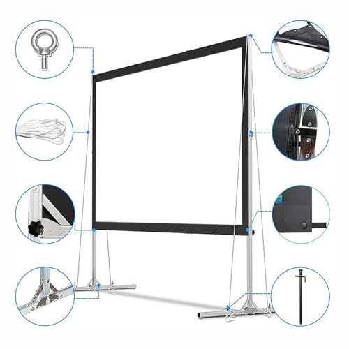 Pantalla para Proyector Flood Stand, Pantalla de Proyector Exterior con estaca para tierra y cuerdas de fijación, marco resistente, pantalla gruesa portátil sin arrugas (120in) miniatura 6