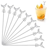 Chengu 10 Pcs Stainless Steel Mermaid Tail Cocktail Picks Reusable 4.8 Inches Mermaid Tail Cocktail Sticks for Appetizer Drinks Martini Metal Skewers Picks for Mermaid Theme Birthday Party Supplies