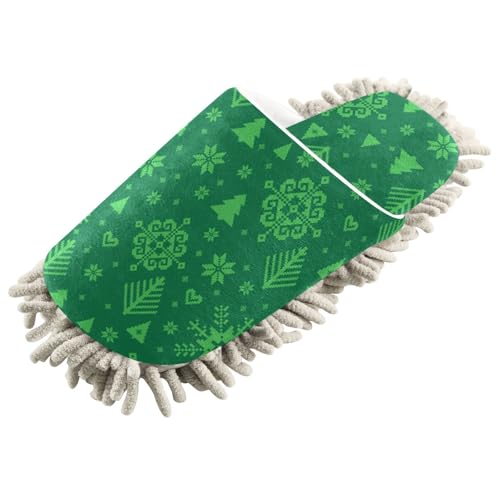 Kigai Christmas Green Mop Slippers for Floor Cleaning, Cleaning Slippers for Women Men, Microfiber Slippers Floor Cleaning, L