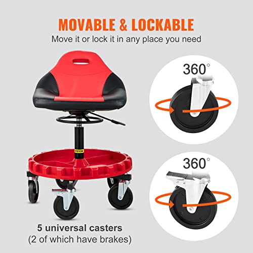 Vevor Mechanics Stool, 300Lbs Capacity Garage Rolling Stool, 21"-26" Height Adjustable, Shop Stool With 5" Wheels And Tool Tray, Mechanic Chair For Workshop, Garage, Auto Repair Shop #TOP4