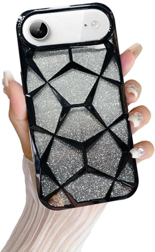 Image of VONZEE Gradient Glitter Back Cover Case Compatible with iPhone 17 Air, Luxury Electroplated 3D Cube, Diamond Bling Shiny Soft TPU Clear Shockproof Women Girls Protective Phone Cover (Black)
