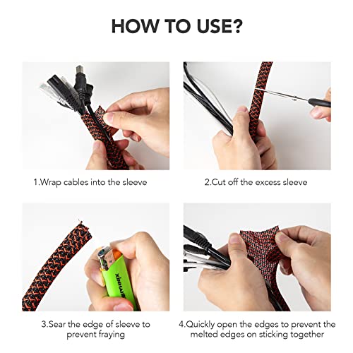 Image of AGPTEK Cable Sleeve, 10ft - 1.2 inch Cable Management Desk Cord Cover Organizer Wire Hider for Home Office Computer TV Wire Loom Tubing Pet Proof Cord Protector from Cat Dog Chewing, BlackRed