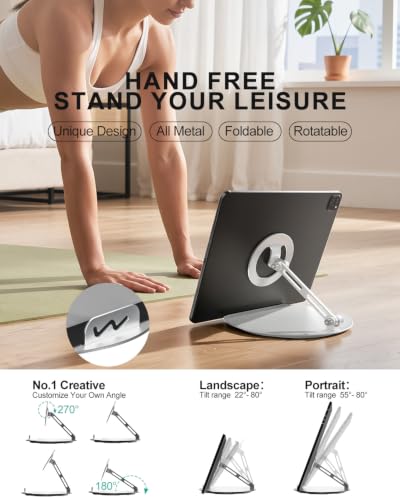 Image of WALI Echo Show 15 /21 Stand, Adjustable Stand for Echo Show 15 /21 and Up to 18 inch Tablets /Portable Monitors, 360 Degrees Rotating Tilt Foldable Show 15, 21 Accessories for Kitchen Home Office, Silver