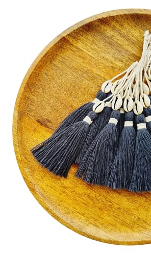 Image of Zippy Flora Handmade Cotton Tassels with Cowrie Shells for DIY & Crafts Project, Pack of 10 (Dark Grey)