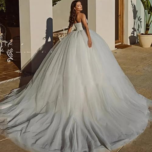 XYAYE Sparkly Strapless Wedding Dress with Long Train Puffy Tulle Quinceanera Dresses Sweetheart Pleated Ball Gown2