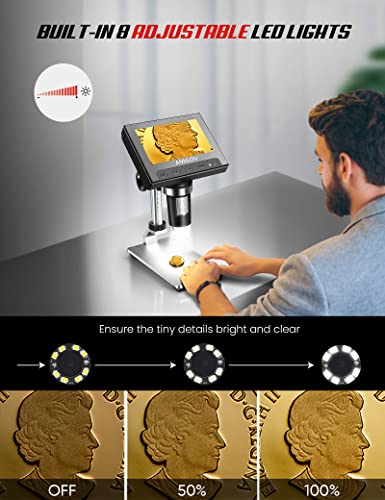 LCD Digital Microscope, ANNLOV 4.3 Inch Handheld USB Microscope 50X-1000X Magnification Coin Microscope with 32GB TF Card, 8 Adjustable LED, PC View, Microscope for Adults/Kids - Thumbnail 4