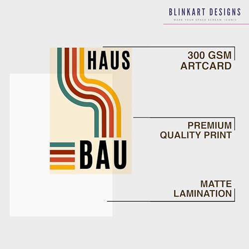 Image of BLINKART Vintage Bauhaus Retro Geometric Aesthetic Poster Gallery | Colorful Wrap Framed For Home Office Studio Living Room Modern Art Studio Decoration Abstract Shapes | (d63) | 13x10 Inch