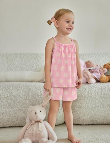 Image of Arshiner Toddler Kids Summer Clothes 2 Piece Tank Top and Shorts Set | Girl Summer Clothes 2 Piece Loose Spaghetti Strap Tank Top and Short Set Kids Clothing Sets with Pockets
