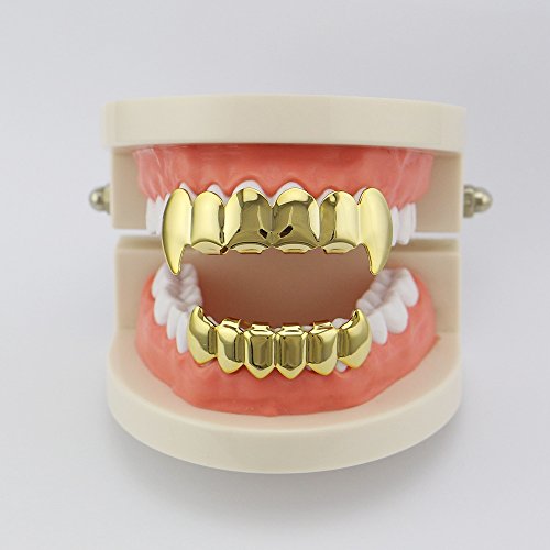 Juego de dientes grillz estilo vampiro plateado y dorado miniatura 2