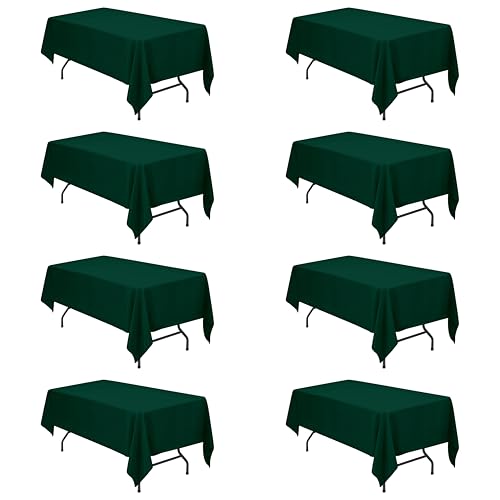 Image of BRILLMAX 8 Pack Hunter Green Tablecloth 60x102 Inch for 6ft Rectangle Table | 150 GSM Polyester Fabric, 15 inch Standard Drop, Water, Stain & Wrinkle Resistant Cloth Cover for Wedding Reception Banquet Party