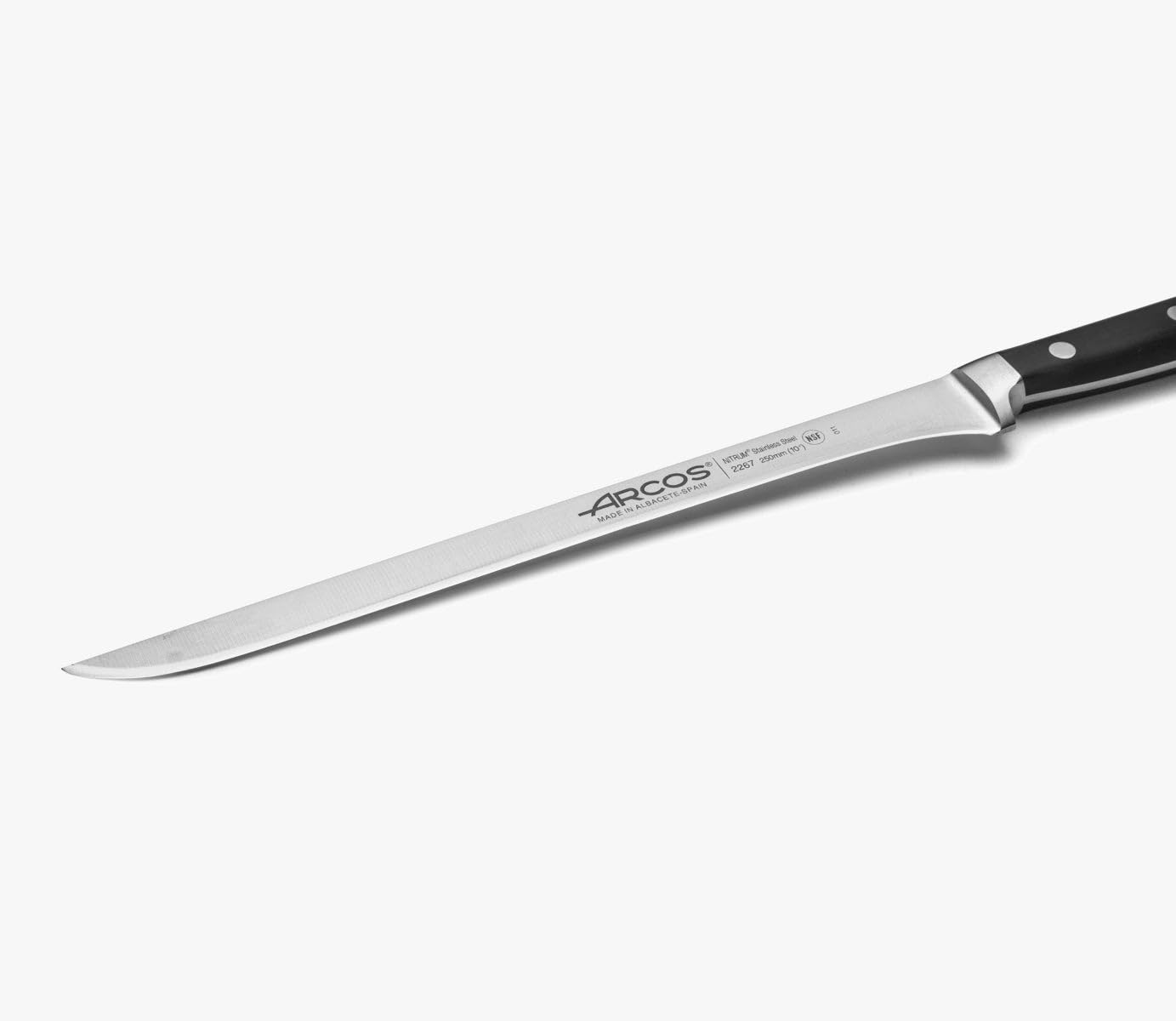 Arcos Schinkenmesser aus NITRUM Edelstahl 25 cm - Präzisionsgeschmiedetes Messer für Köche, Griff aus POM, Farbe Schwarz - Serie Clásica