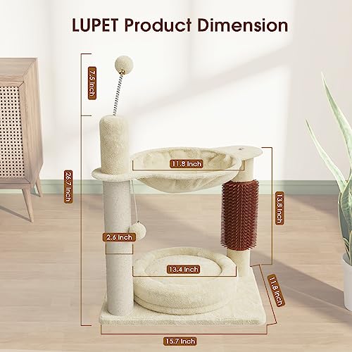 Cat Tree Cat Tower For Indoor Cats 26.7In, Small Cat Tree With Scratching Post And Cat Self Groomer, Cat Perch With Dangling Ball, Cat Tree Stand For Kittens, Cat Climbing Tower, Beige #TOP5