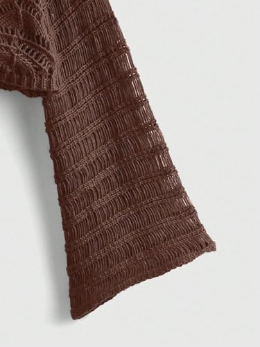 WDIRARA Women's Tie Front Long Bell Sleeve Crop Cardigan Deep V Neck Crochet Sweater Knit Outerwear3